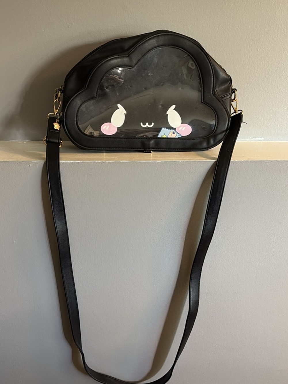 Black Cloud-Shaped Crossbody Bag with Cute Face Detail